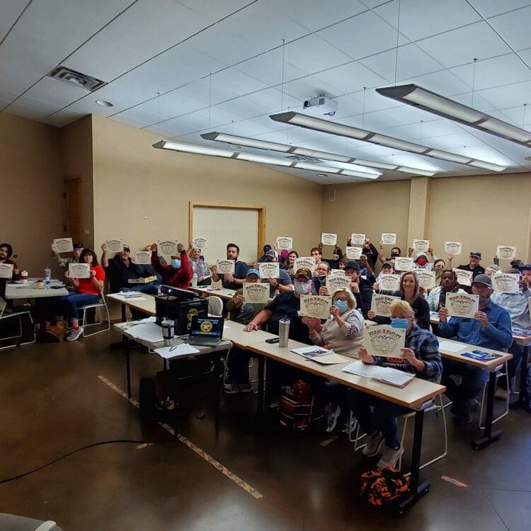 Students participating in handgun license training class in Waco, Texas.